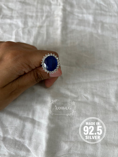 Neelaya Sapphire Stone Zirconia 92.5 Silver Ring Jewelry By Ranibaug
