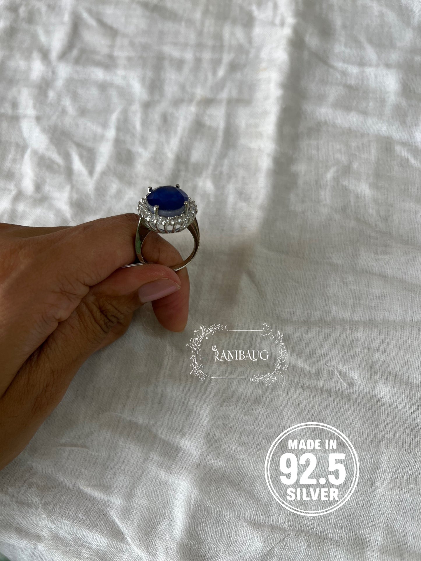 Neelaya Sapphire Stone Zirconia 92.5 Silver Ring Jewelry By Ranibaug