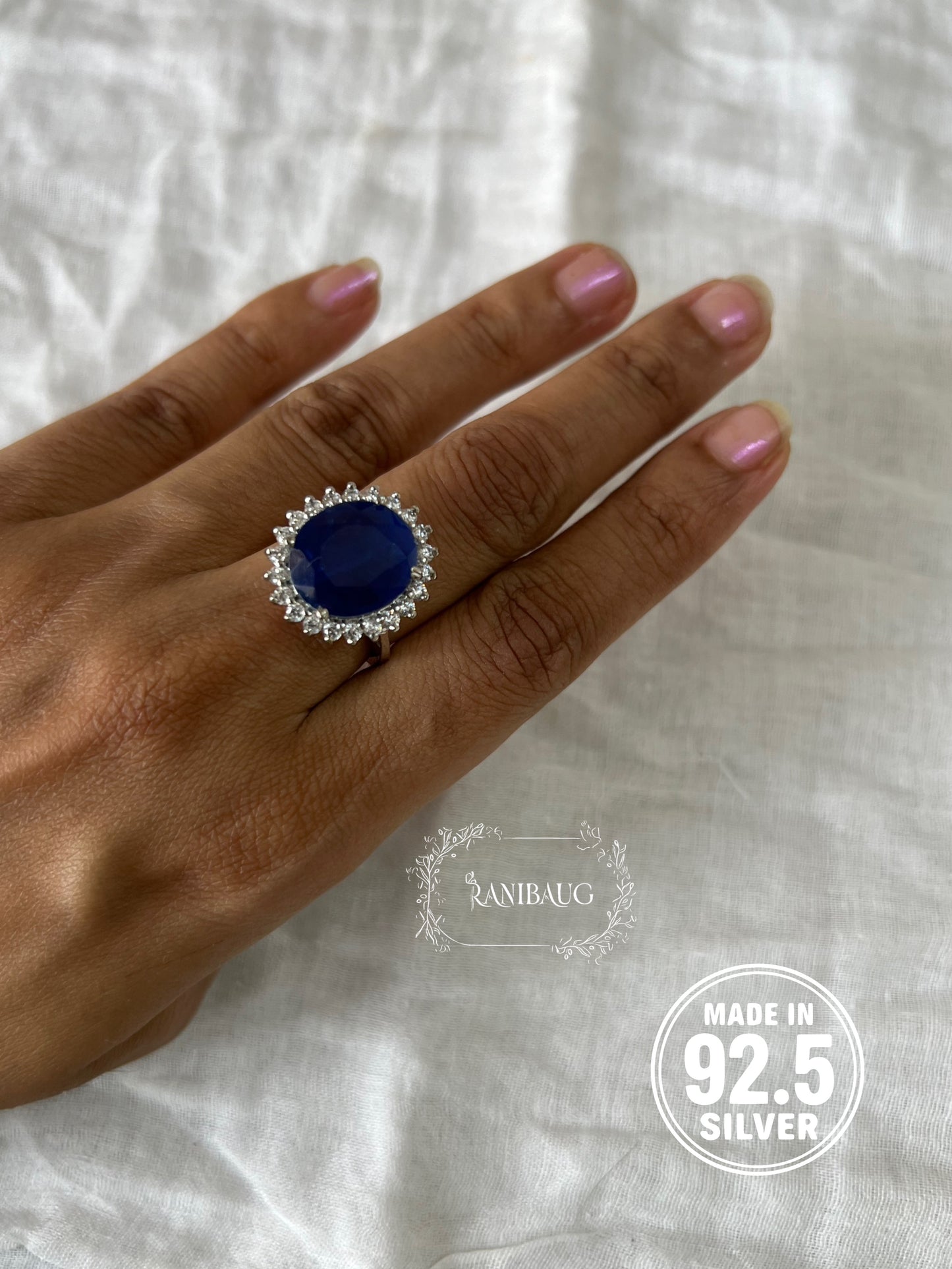 Neelaya Sapphire Stone Zirconia 92.5 Silver Ring Jewelry By Ranibaug