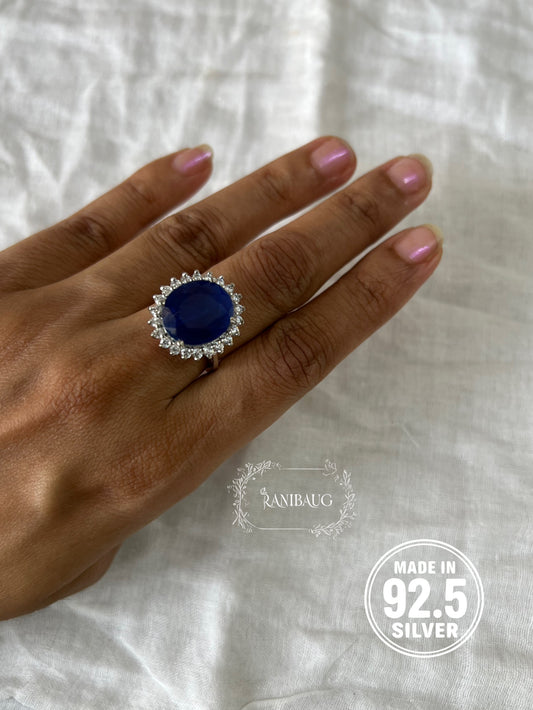Neelaya Sapphire Stone Zirconia 92.5 Silver Ring Jewelry By Ranibaug