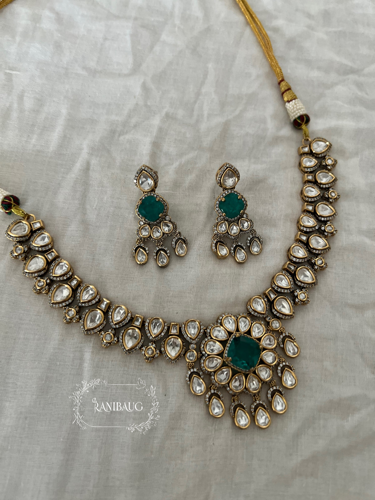 Neeti Polki Kundan Floral Color Gemstone Gold Finish Festive Wedding Jewelry By Ranibaug