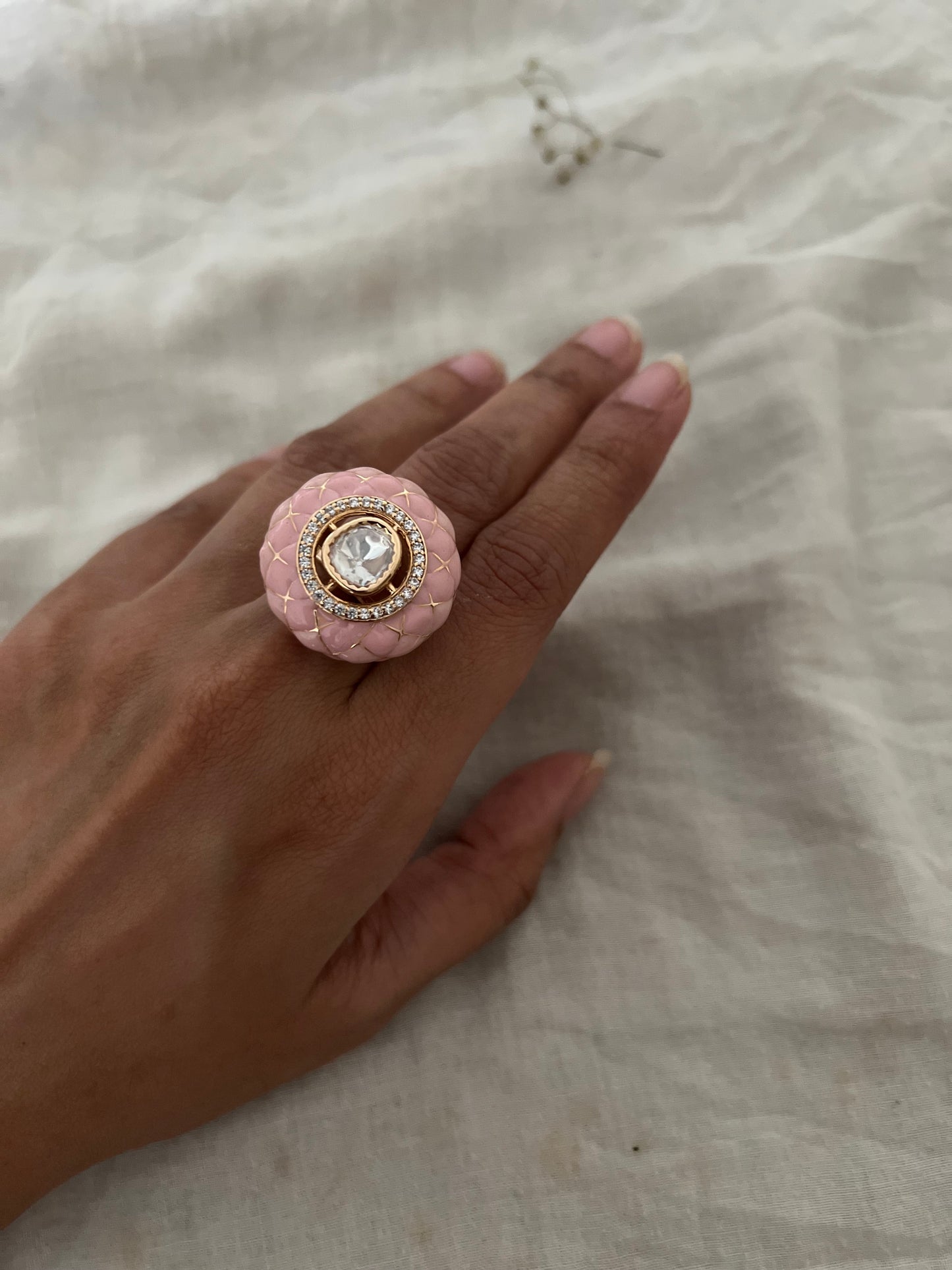 Neeti Solitaire Polki Kundan Center Enamel In Rich Gold Lining Finger Ring Jewelry