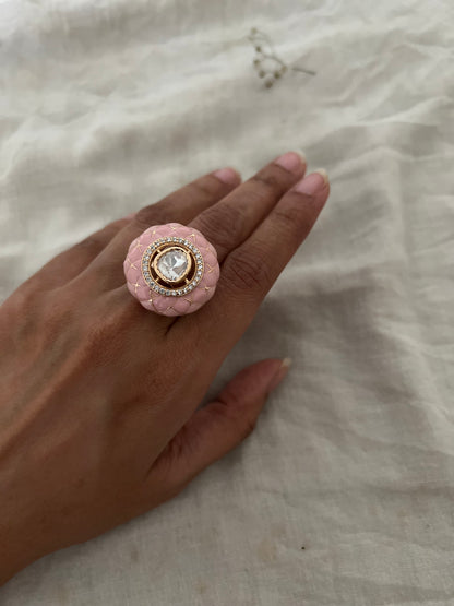 Neeti Solitaire Polki Kundan Center Enamel In Rich Gold Lining Finger Ring Jewelry