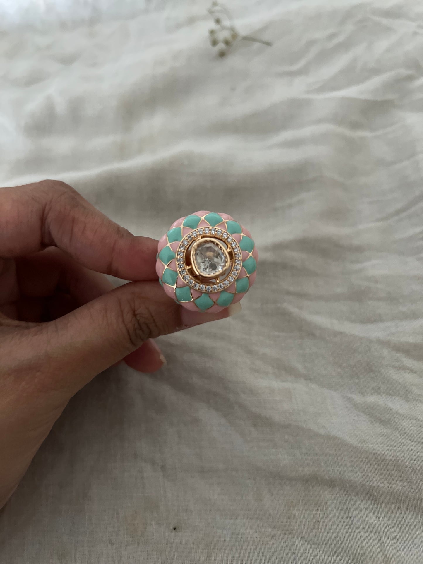 Neeti Solitaire Polki Kundan Center Enamel In Rich Gold Lining Finger Ring Jewelry