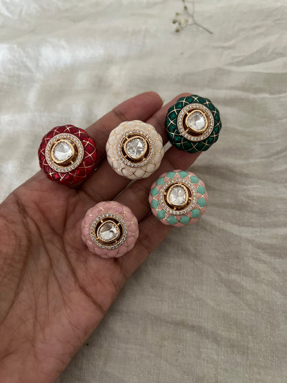 Neeti Solitaire Polki Kundan Center Enamel In Rich Gold Lining Finger Ring Jewelry