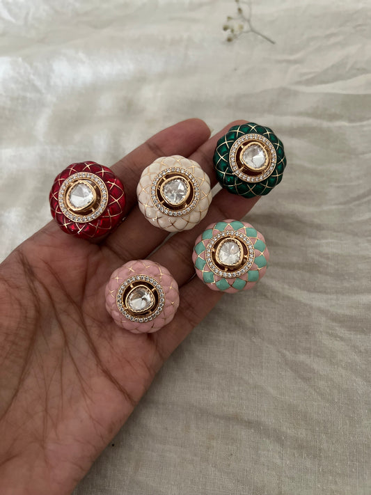 Neeti Solitaire Polki Kundan Center Enamel In Rich Gold Lining Finger Ring Jewelry