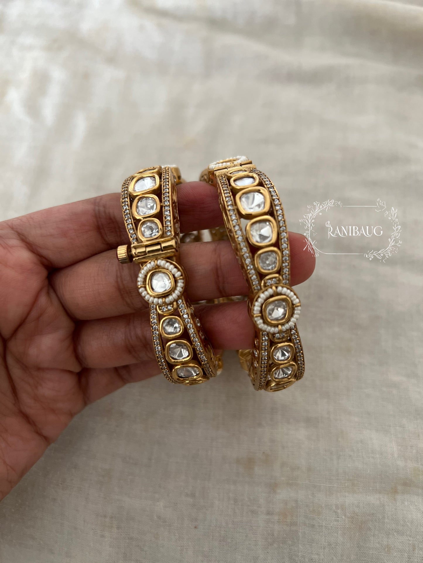 Neha Premium Quality Gold Finish Polki Kundan Statement Bangles Jewellery For Women By Ranibaug