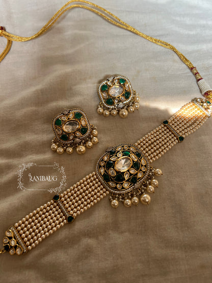 Neha Gold Plated Pearl Beaded Mesh Choker Set In Pink And Purple Tones By Ranibaug