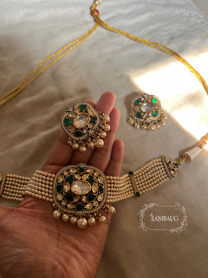 Neha Gold Plated Pearl Beaded Mesh Choker Set In Pink And Purple Tones By Ranibaug