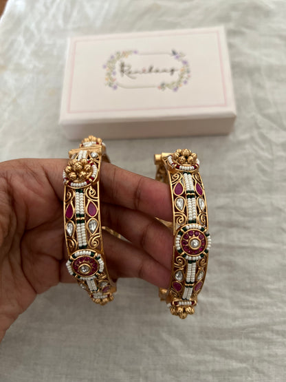 Nemisha Antique Gold Finish Temple Bangles By Ranibaug