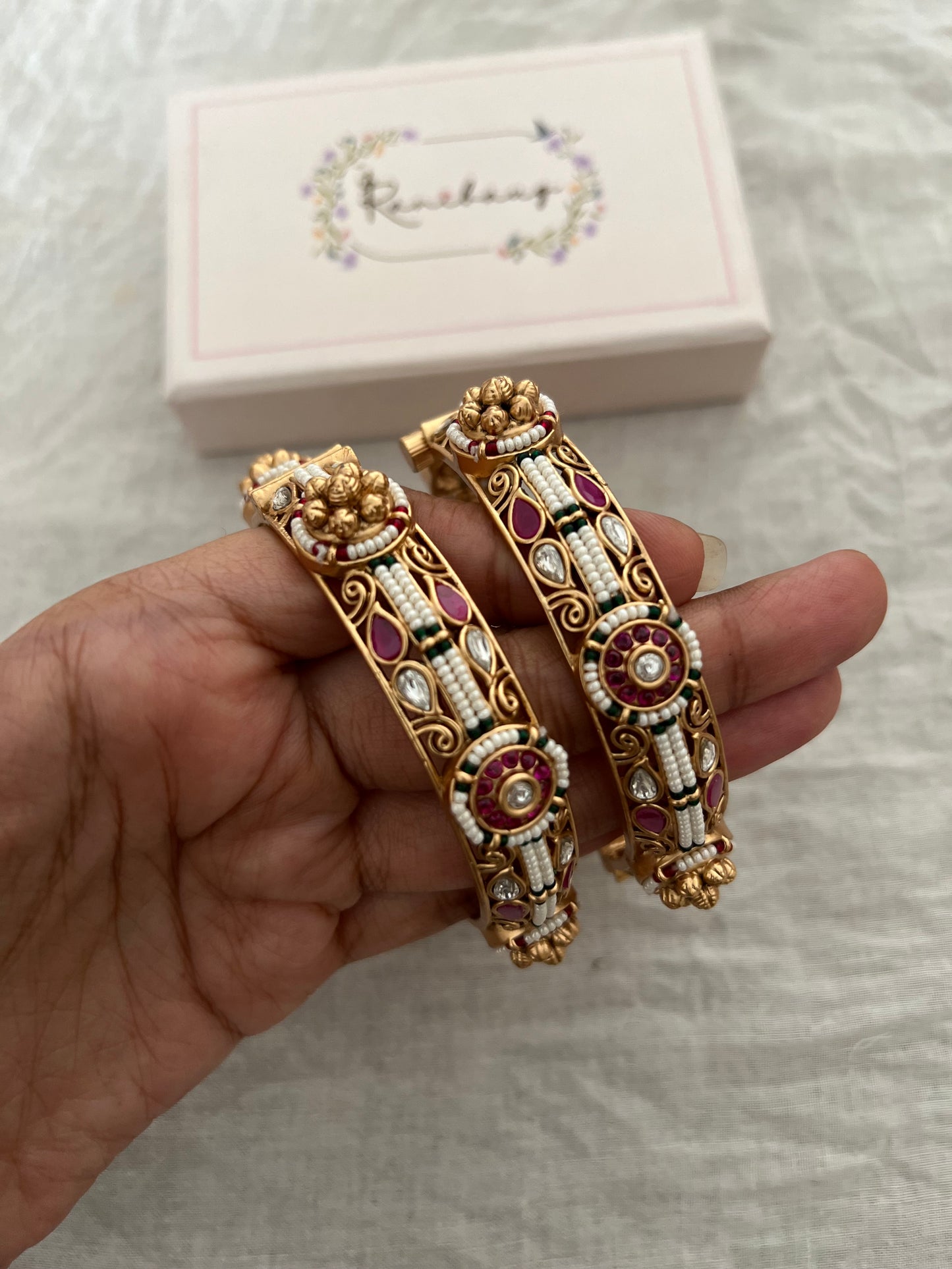 Nemisha Antique Gold Finish Temple Bangles By Ranibaug