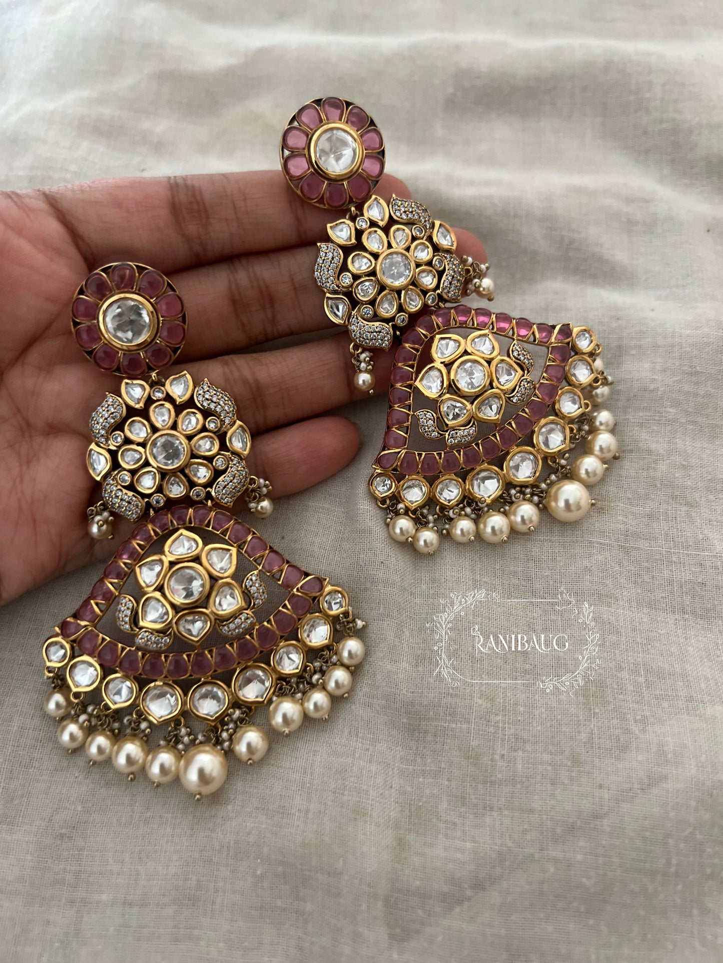 Nemisha Intricate Polki Kundan Chandelier Long Chandbali Earrings By Ranibaug