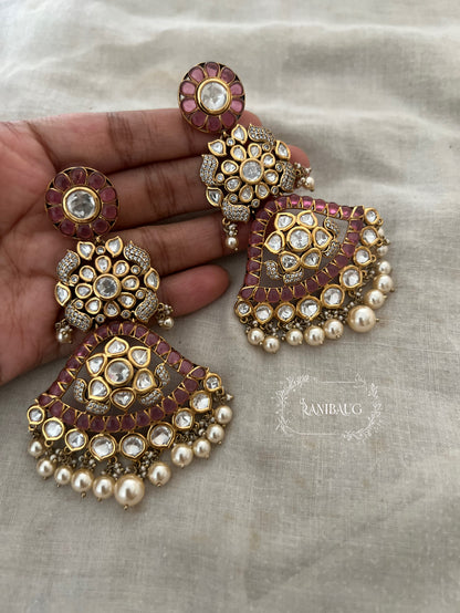 Nemisha Intricate Polki Kundan Chandelier Long Chandbali Earrings By Ranibaug