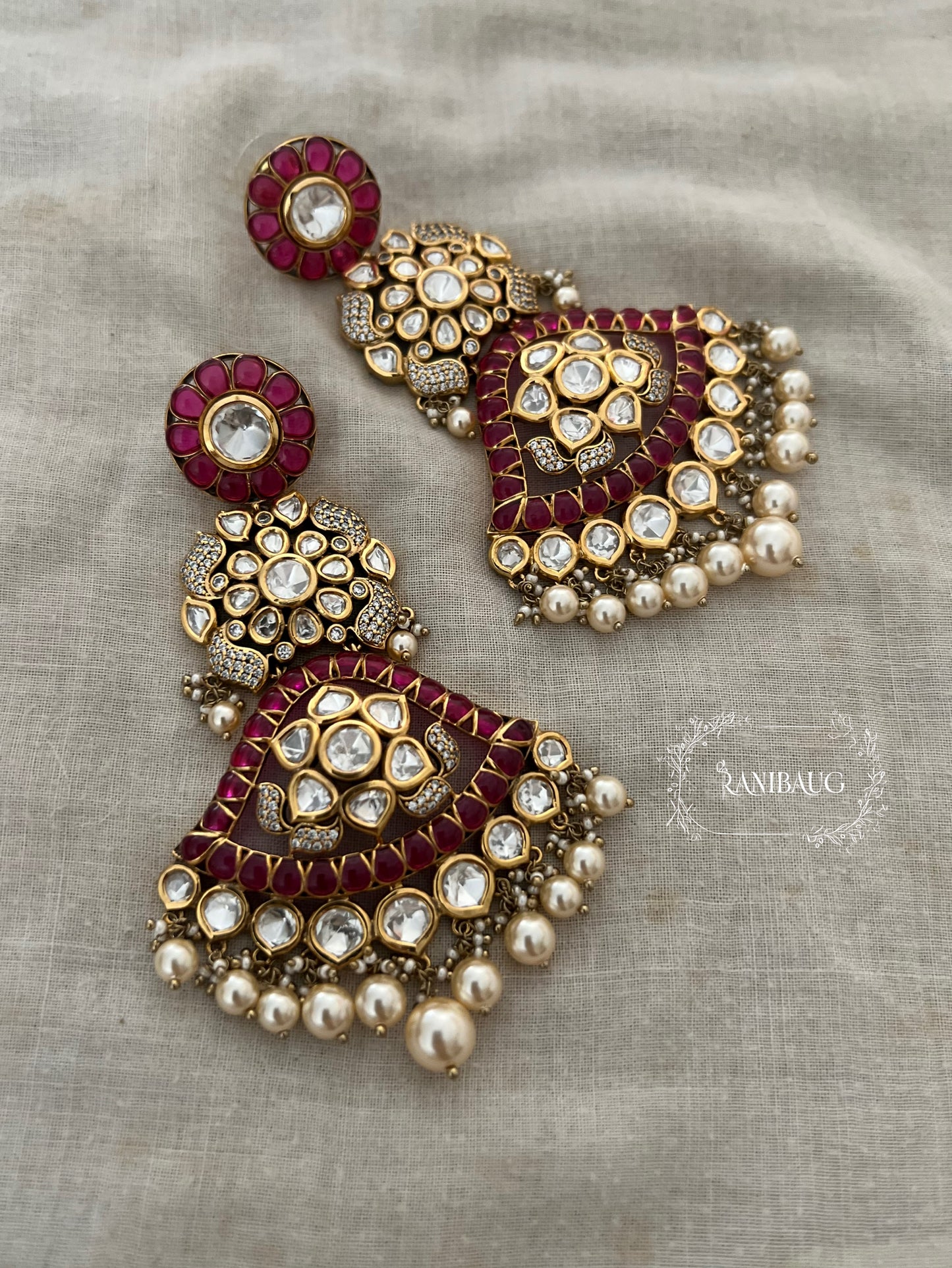 Nemisha Intricate Polki Kundan Chandelier Long Chandbali Earrings By Ranibaug