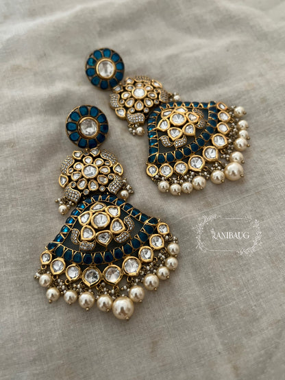 Nemisha Intricate Polki Kundan Chandelier Long Chandbali Earrings By Ranibaug