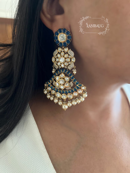 Nemisha Intricate Polki Kundan Chandelier Long Chandbali Earrings By Ranibaug