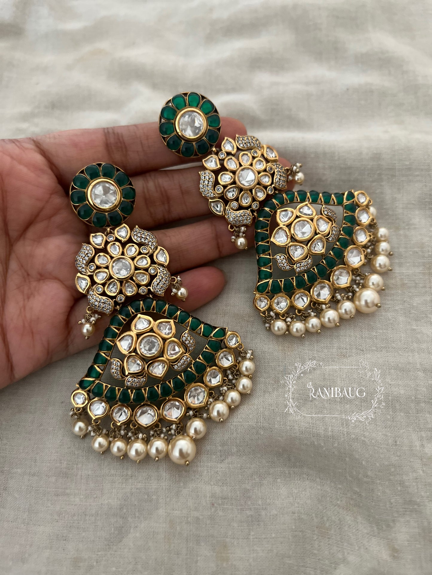 Nemisha Intricate Polki Kundan Chandelier Long Chandbali Earrings By Ranibaug
