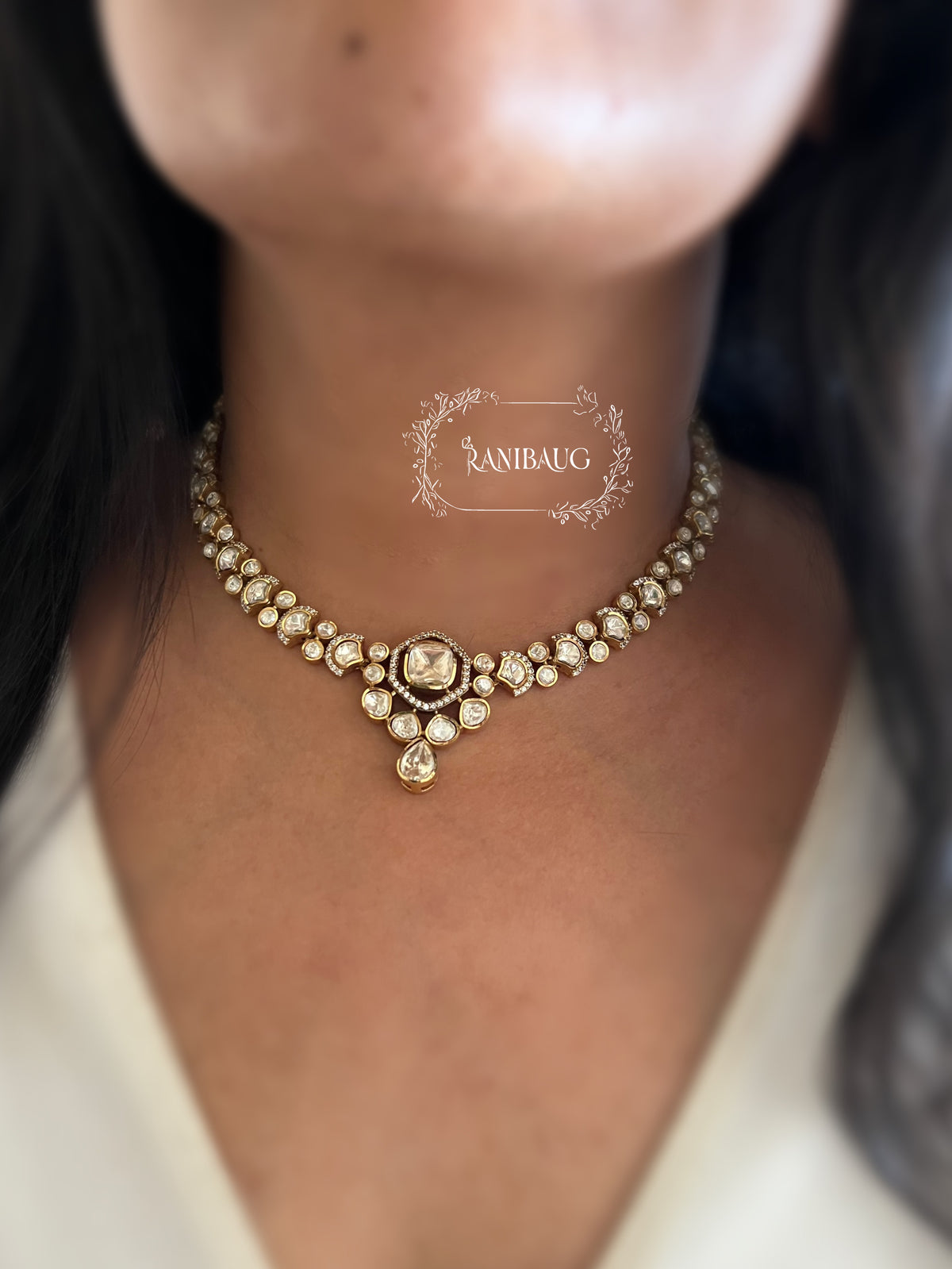 Nibedita Polki Kundan Gold Finish Classic Designer Necklace Set By Ranibaug