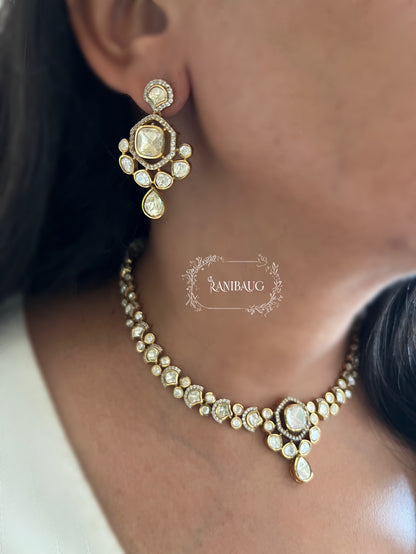 Nibedita Polki Kundan Gold Finish Classic Designer Necklace Set By Ranibaug