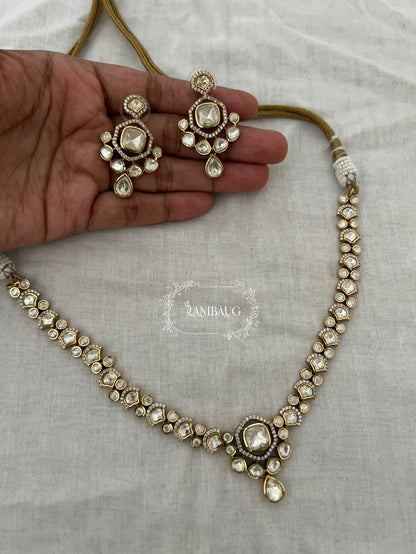 Nibedita Polki Kundan Gold Finish Classic Designer Necklace Set By Ranibaug