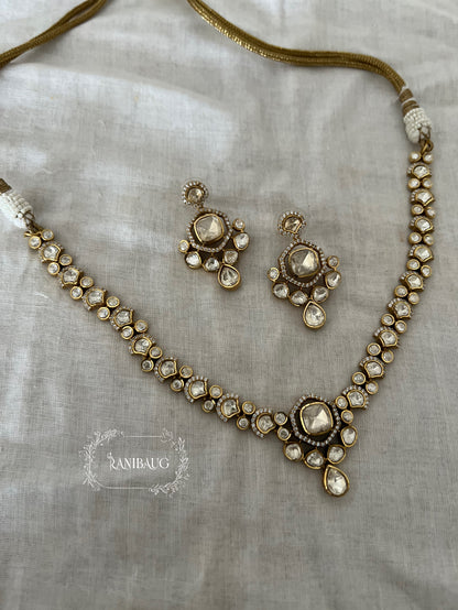 Nibedita Polki Kundan Gold Finish Classic Designer Necklace Set By Ranibaug