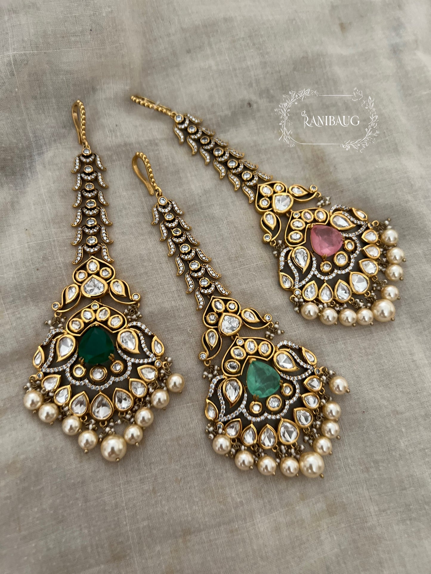 Nidhi Big Gold Plated Polki Kundan Studded Maang Tikka Jewellery For Bride By Ranibaug