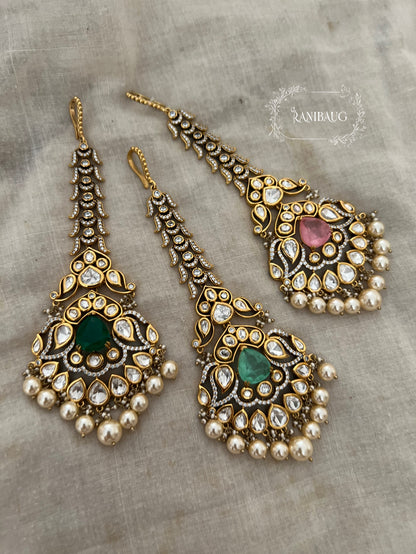 Nidhi Big Gold Plated Polki Kundan Studded Maang Tikka Jewellery For Bride By Ranibaug