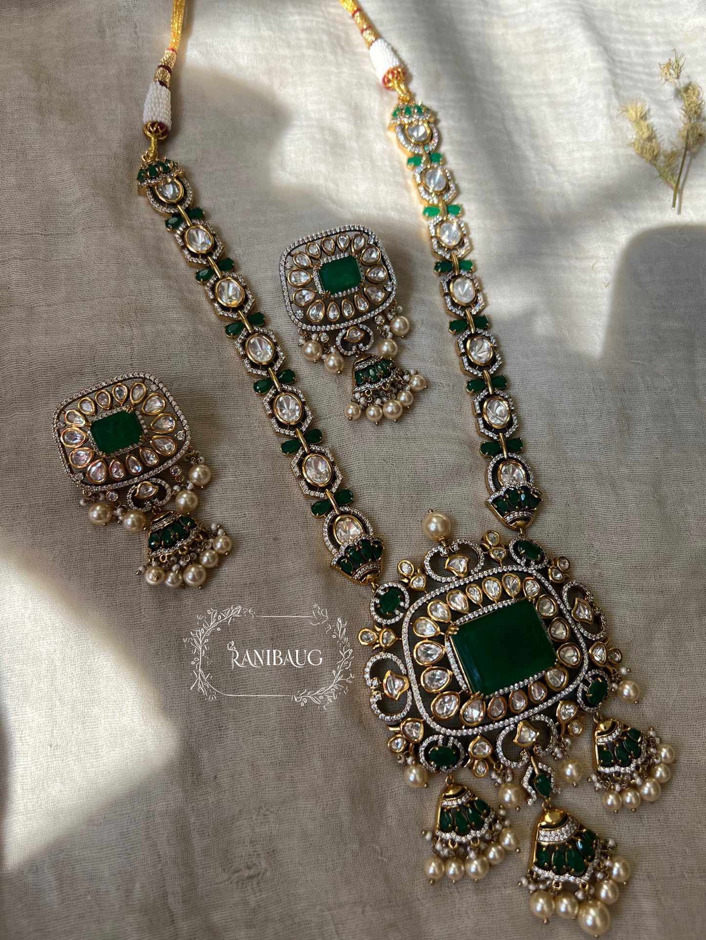 Nidhi Royal Gemstone Victorian Finish Kundan Studded Jewellery Bridal Set By Ranibaug