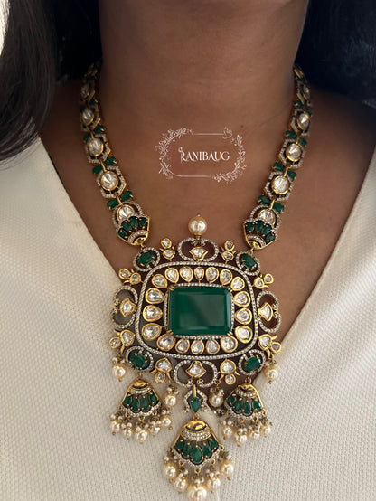 Nidhi Royal Gemstone Victorian Finish Kundan Studded Jewellery Bridal Set By Ranibaug