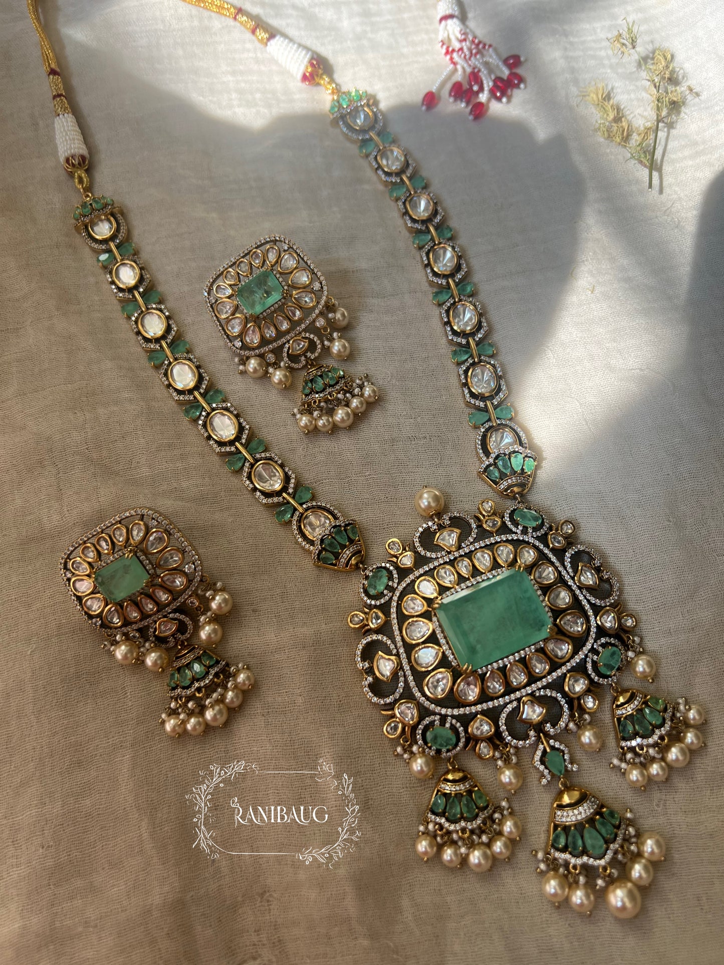 Nidhi Royal Gemstone Victorian Finish Kundan Studded Jewellery Bridal Set By Ranibaug