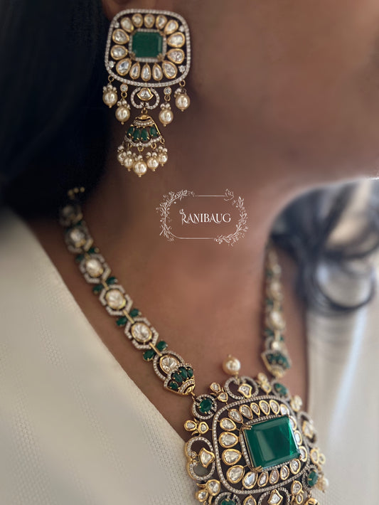 Nidhi Royal Gemstone Victorian Finish Kundan Studded Jewellery Bridal Set By Ranibaug