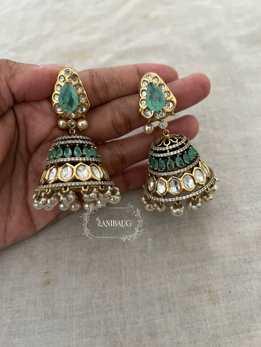 Niharika Premium Gold Finish Polki And Color Stones With Dangling Pearl Jhumka Earrings Forfestive Occassions By Ranibaug