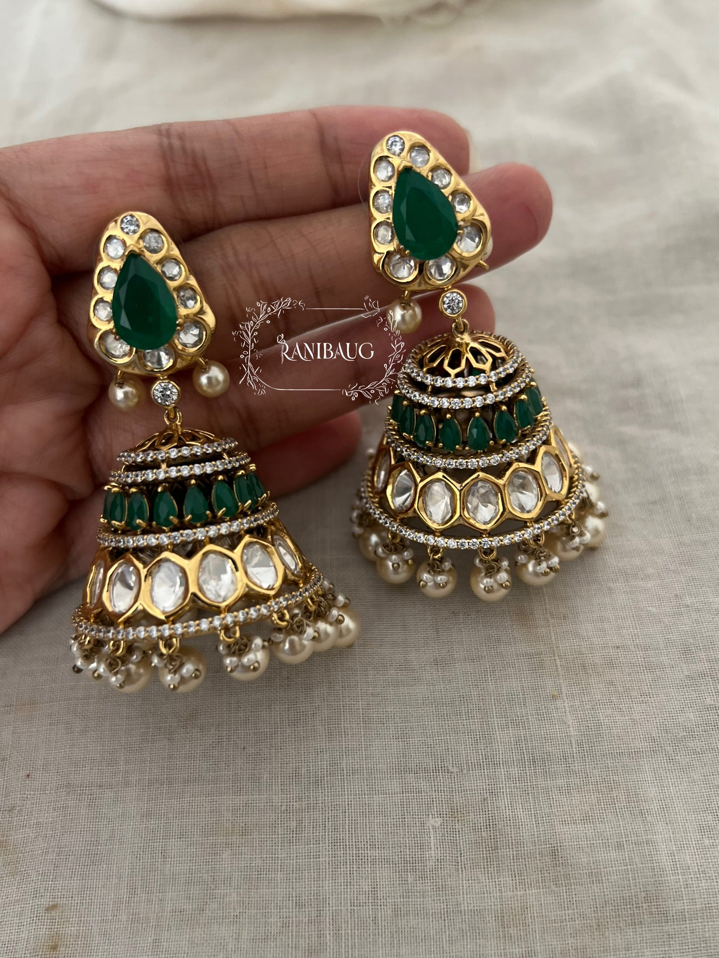 Niharika Premium Gold Finish Polki And Color Stones With Dangling Pearl Jhumka Earrings Forfestive Occassions By Ranibaug