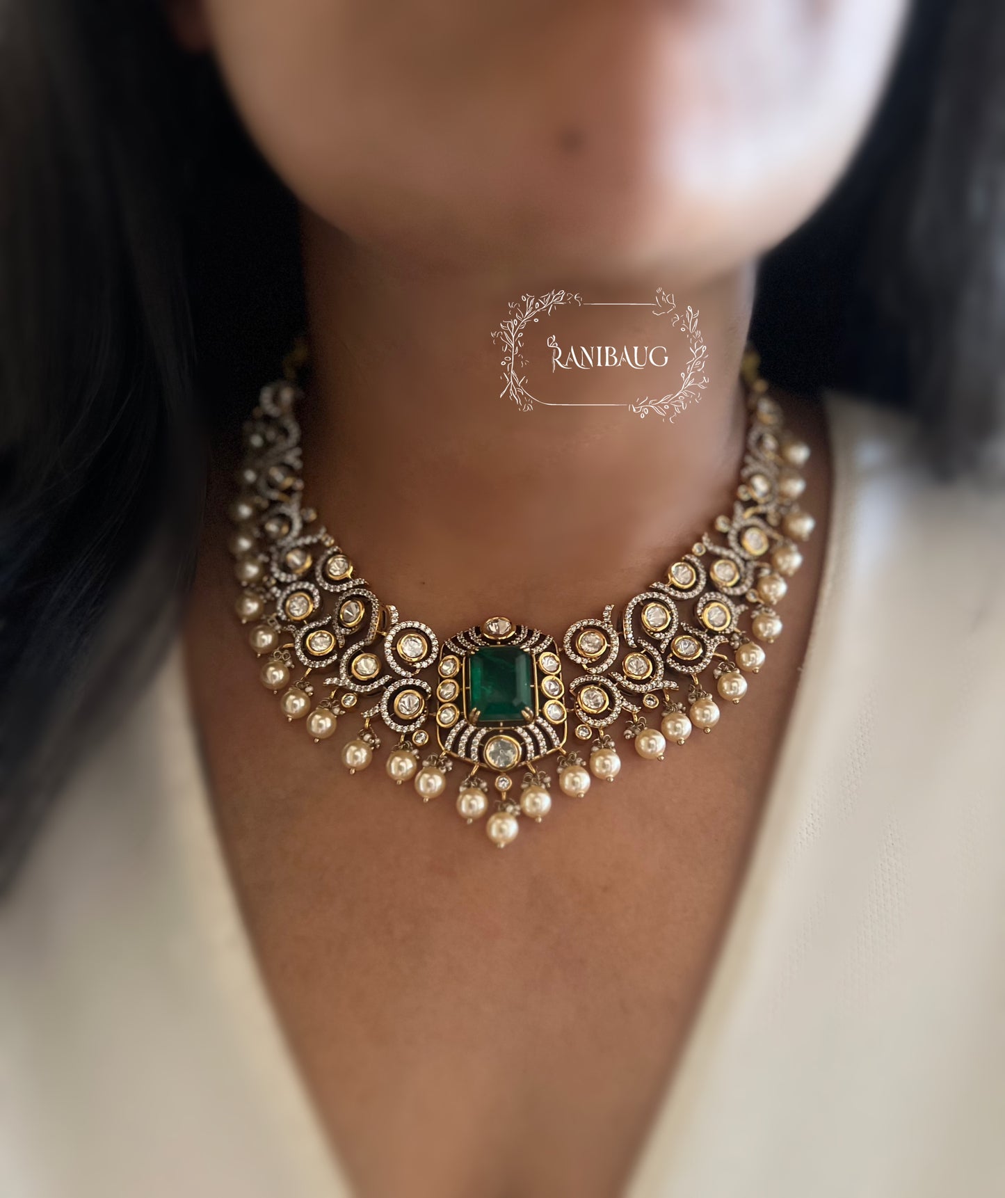 Nilakshi Gold Finish Rich Pearl Adorned Polki Studded Royal Statement Necklace Set By Ranibaug