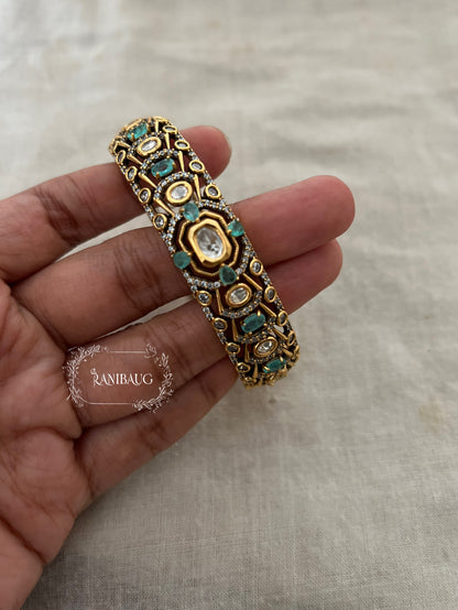 Nimani Aqua Mint Polki Gold Finish Geometric Designer Cuff Bracelet Jewelry By Ranibaug