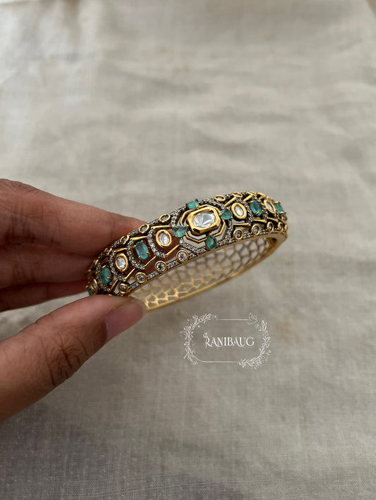 Nimani Aqua Mint Polki Gold Finish Geometric Designer Cuff Bracelet Jewelry By Ranibaug