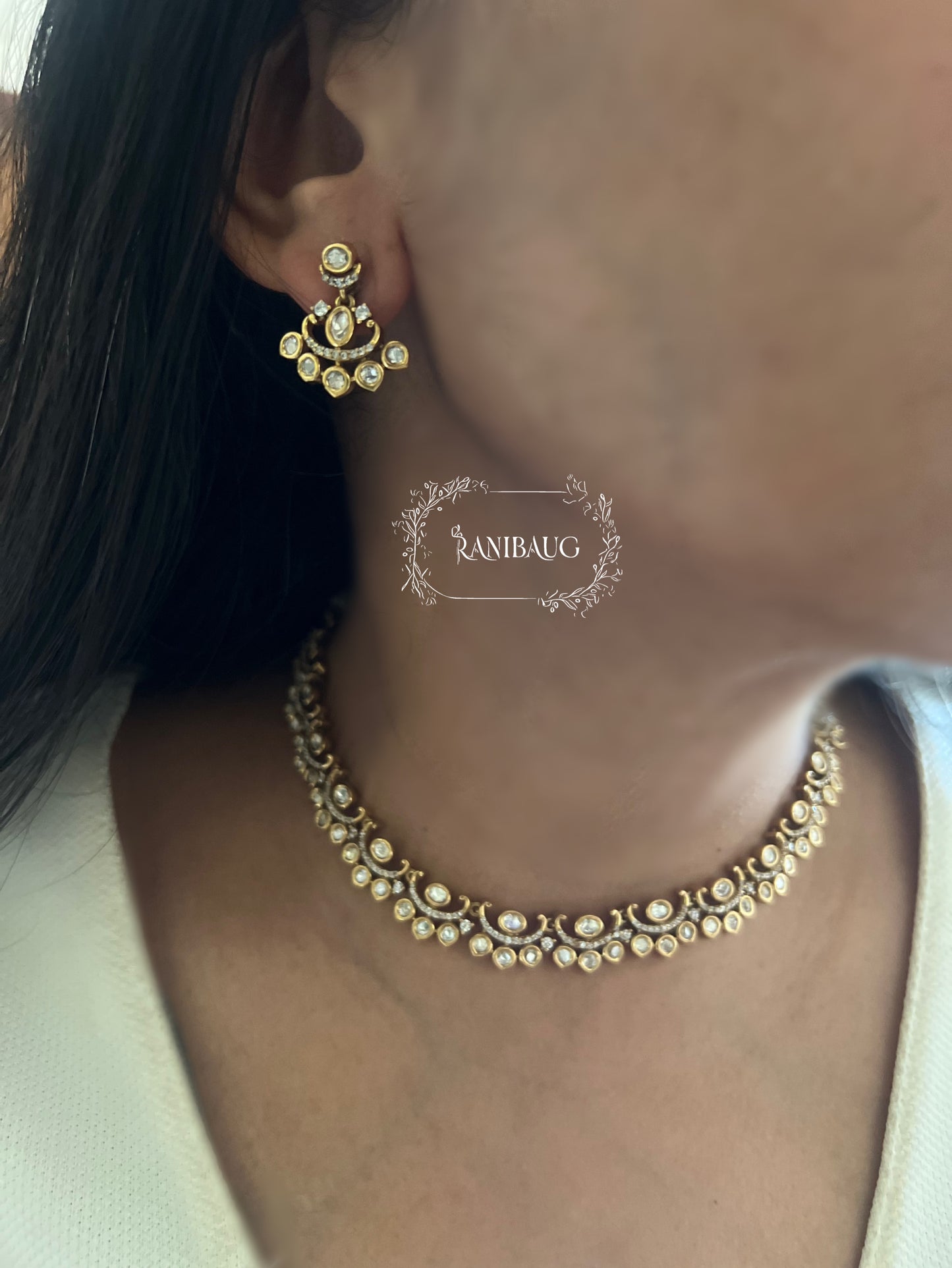 Nimrit Minimal Gold Plated Kundan Studded Necklace Set By Ranibaug | 2025
