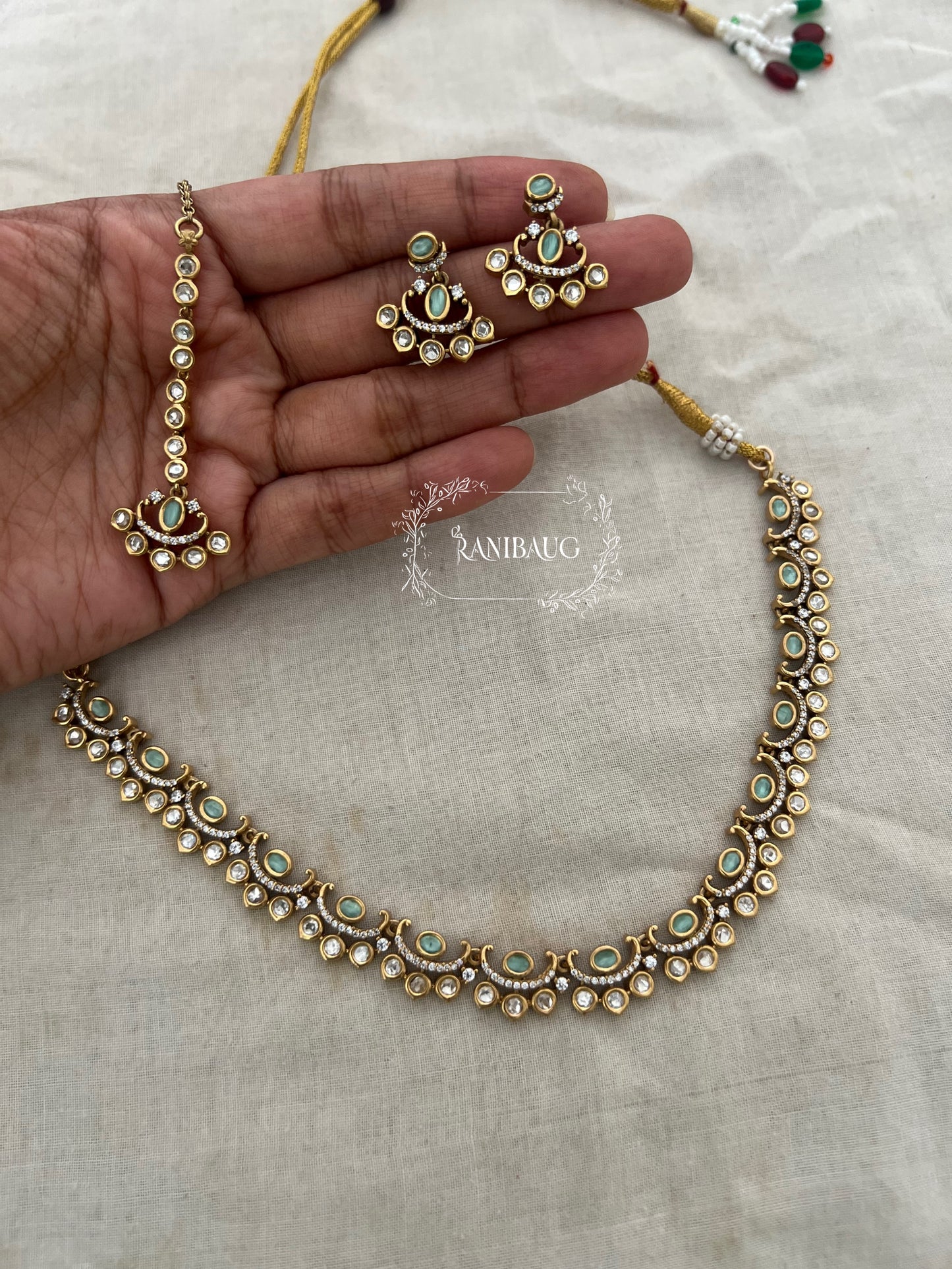 Nimrit Minimal Gold Plated Kundan Studded Necklace Set By Ranibaug | 2025