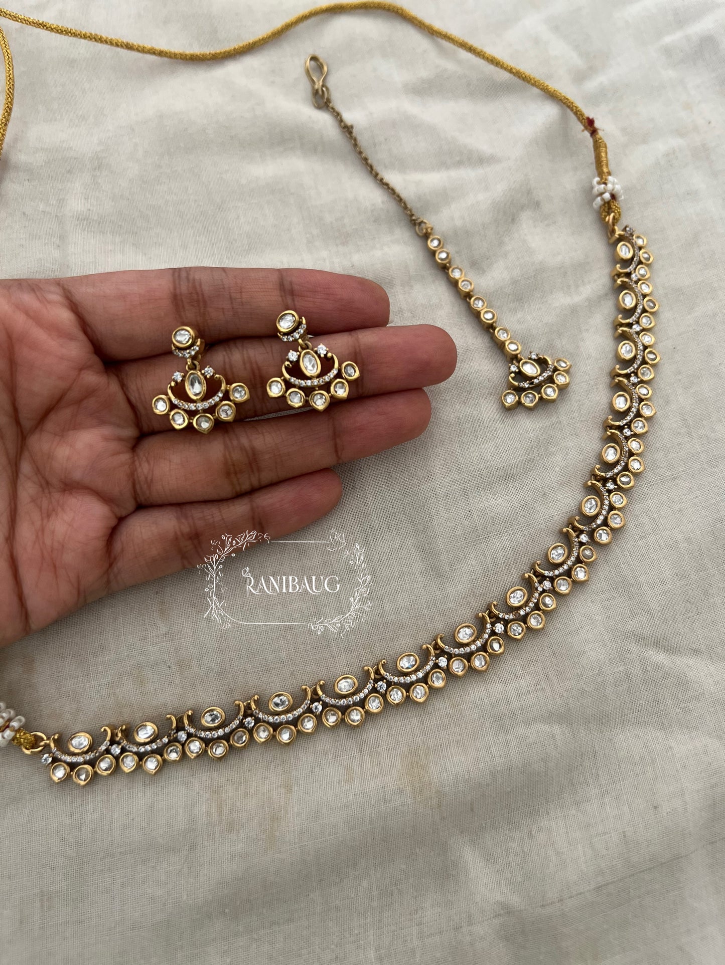Nimrit Minimal Gold Plated Kundan Studded Necklace Set By Ranibaug | 2025