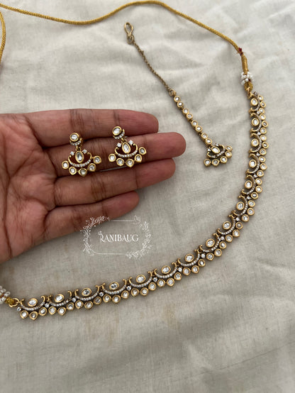 Nimrit Minimal Gold Plated Kundan Studded Necklace Set By Ranibaug | 2025