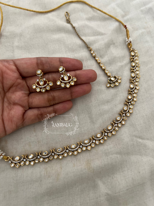Nimrit Minimal Gold Plated Kundan Studded Necklace Set By Ranibaug