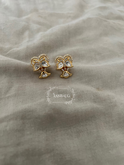 Nirali Minimal Gold Finish Classic Designer Butterfly Heart Polki Ear Studs By Ranibaug
