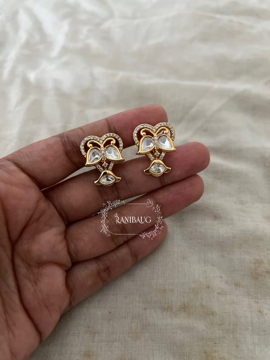 Nirali Minimal Gold Finish Classic Designer Butterfly Heart Polki Ear Studs By Ranibaug
