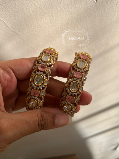 Niranjana Polki Rich Gold Finish Pastel Stones Statement Festive Bangles By Ranibaug