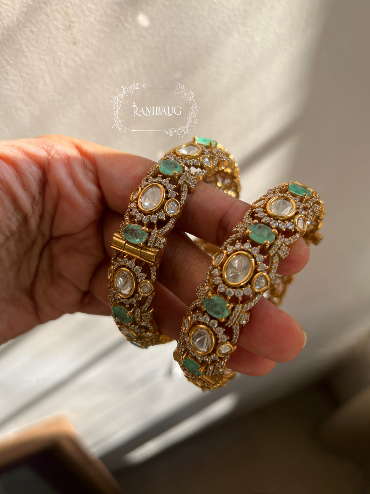 Niranjana Polki Rich Gold Finish Pastel Stones Statement Festive Bangles By Ranibaug