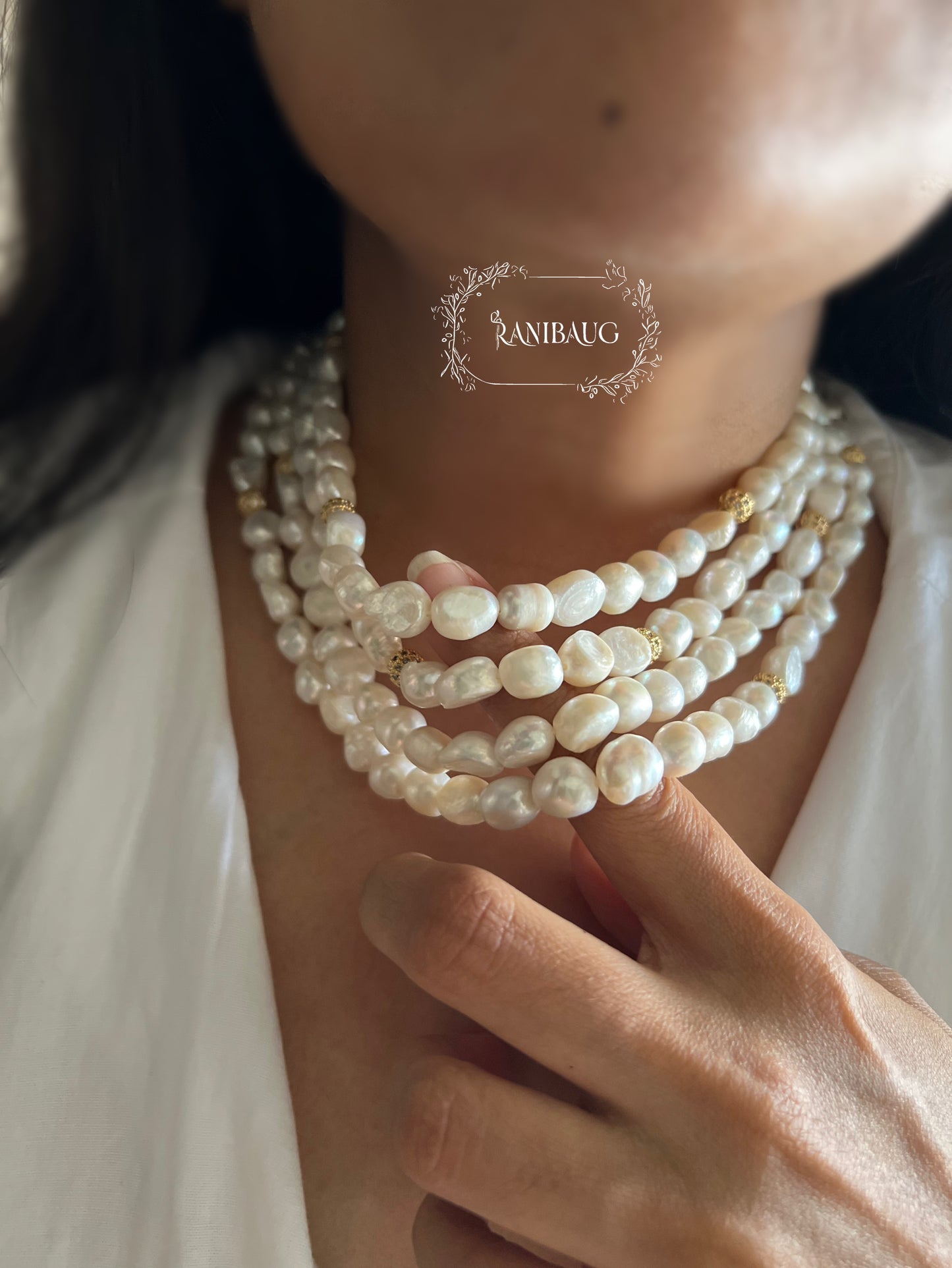Nirmala 4 Layer Mid Long Real Freshwater Pearls Necklace By Ranibaug | Premium Semi Precious Jewellery Collection 2026