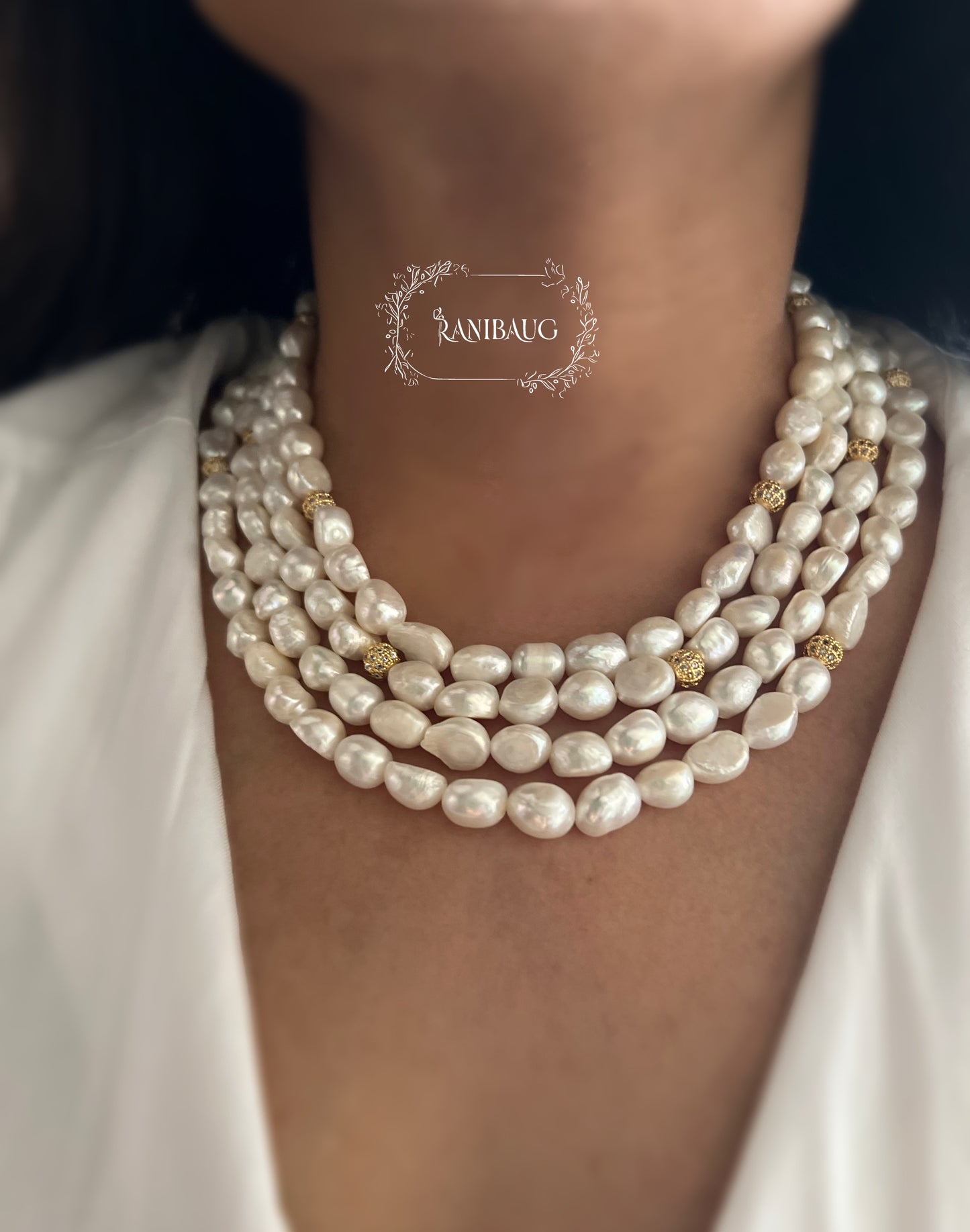 Nirmala 4 Layer Mid Long Real Freshwater Pearls Necklace By Ranibaug | Premium Semi Precious Jewellery Collection 2026
