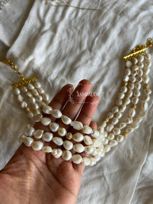 Nirmala 4 Layer Mid Long Real Freshwater Pearls Necklace By Ranibaug | Premium Semi Precious Jewellery Collection 2026