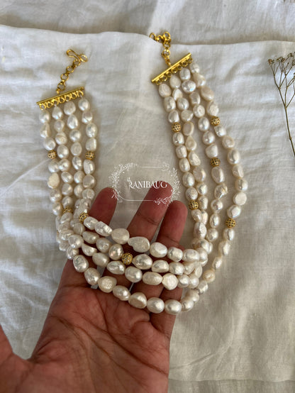 Nirmala 4 Layer Mid Long Real Freshwater Pearls Necklace By Ranibaug | Premium Semi Precious Jewellery Collection 2026