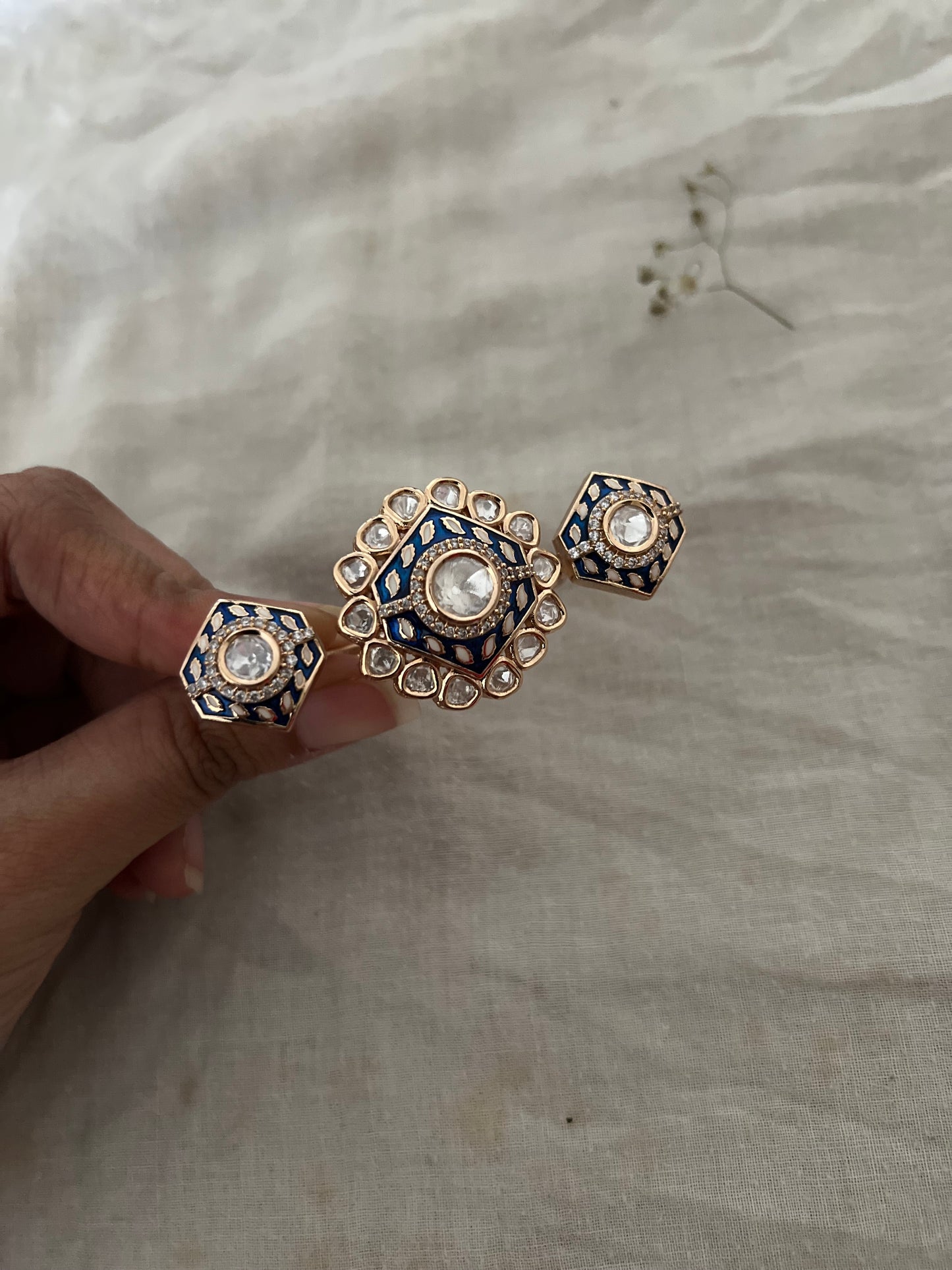 Nisha 2 Finger Ring In Rich Gold Tone With Polki Kundan For Wedding By Ranibaug